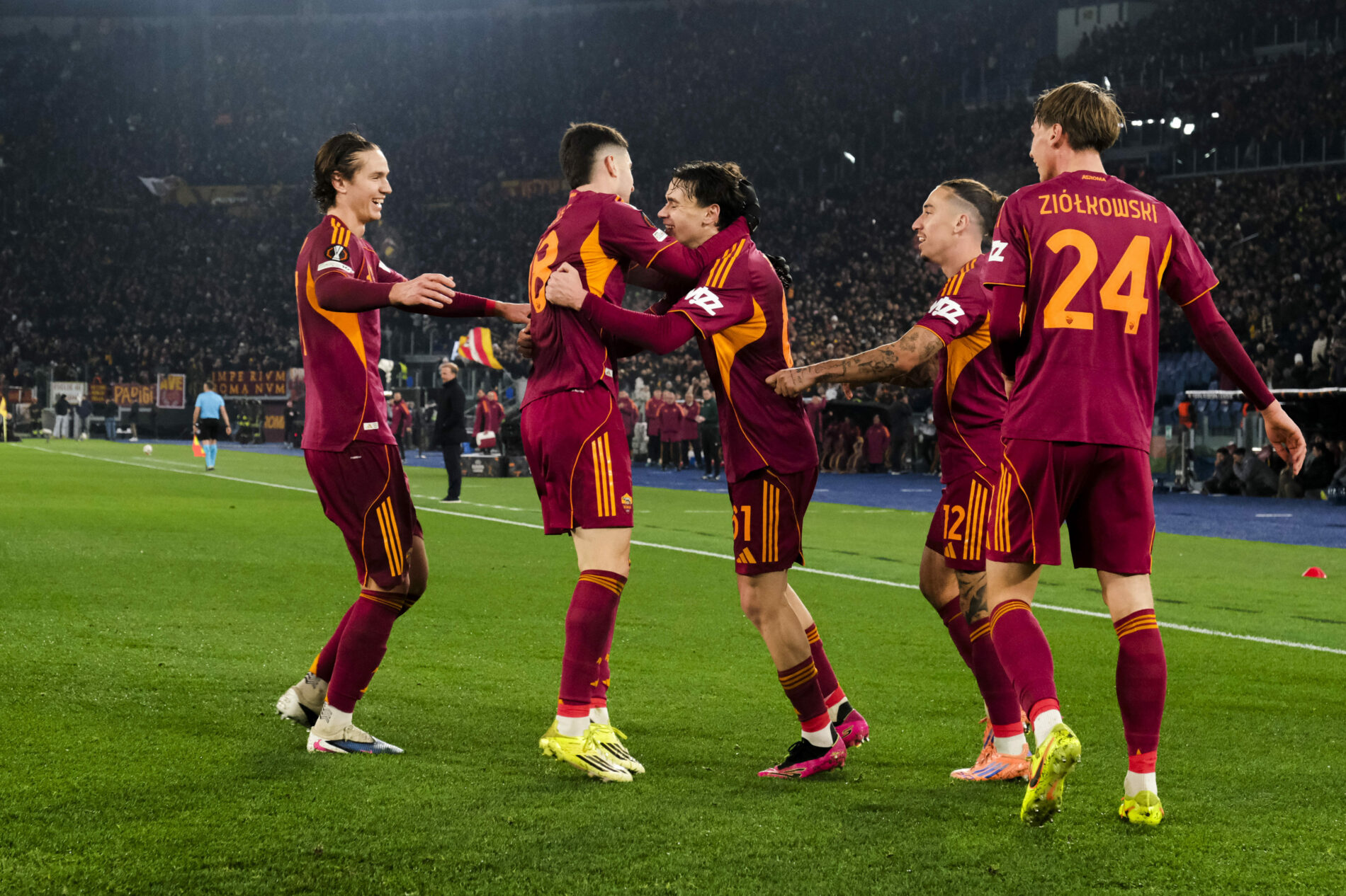 Roma-Stoccarda, esultanza Roma. Europa League