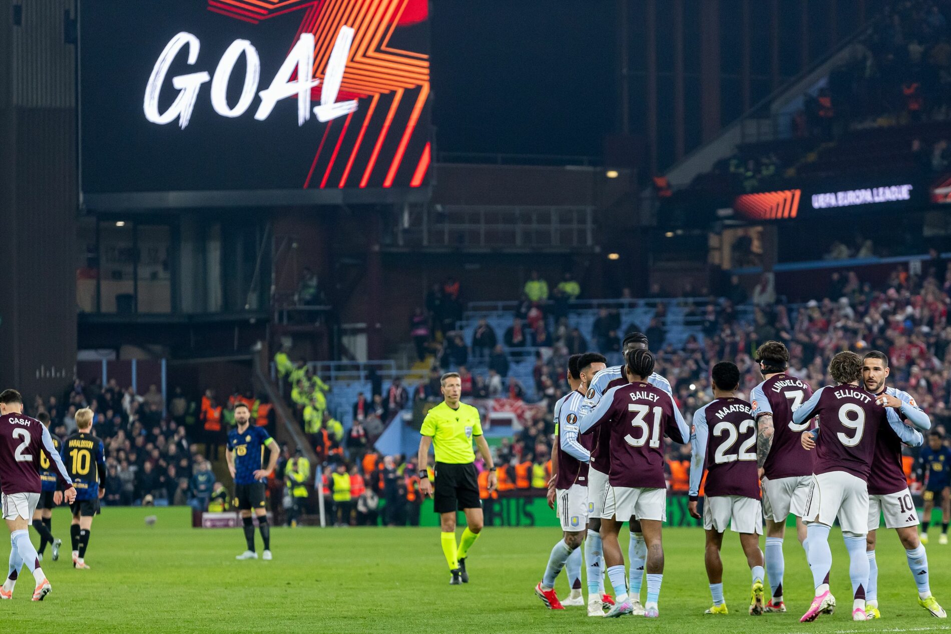 Europa League, Aston Villa-Lille: esultanza Aston Villa