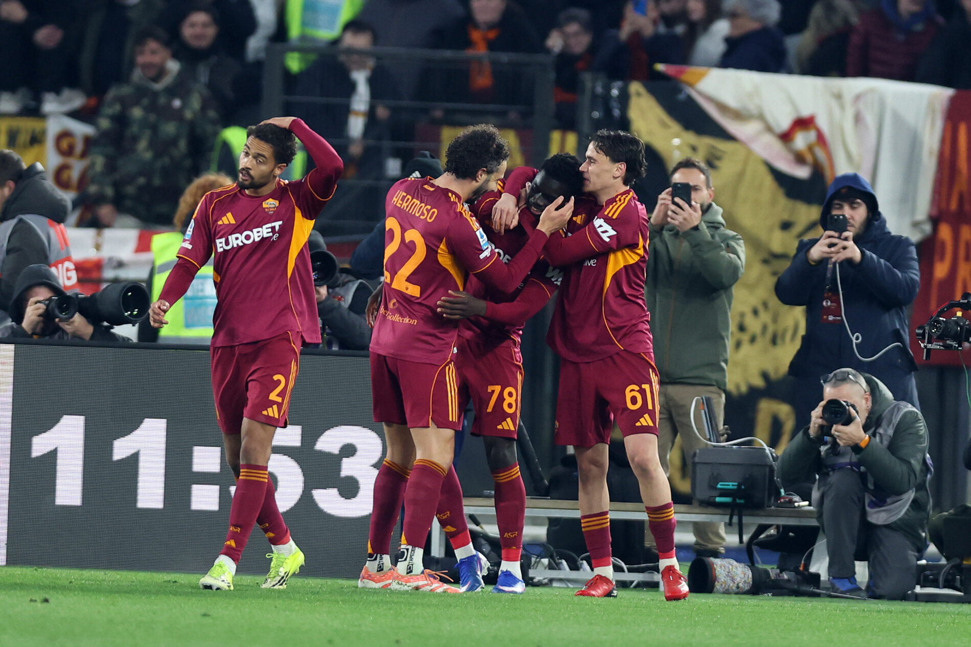 Serie A, Roma-Lecce: esultanza Roma