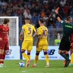 Photo LiveMedia/Fabrizio Corradetti
Rome, Italy, August 22, 2021, Italian football Serie A match
AS Roma vs ACF Fiorentina
Image shows:
Luca Pairetto shows the red card to Nicoloā Zaniolo seen in action during the Italian Football Championship League A 2021/2022 match between AS Roma vs ACF Fiorentina at the Olimpic Stadium in Rome.
LiveMedia - World Copyright Zaniolo